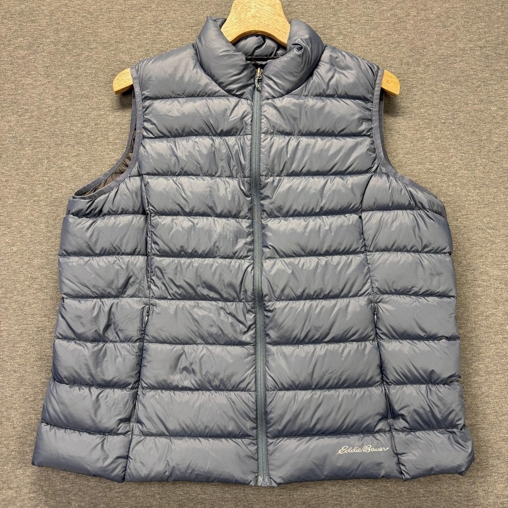 Eddie‎ Bauer Vest Womens 2XL Blue Down Puffer Quilted Full Zip Insulated EB650